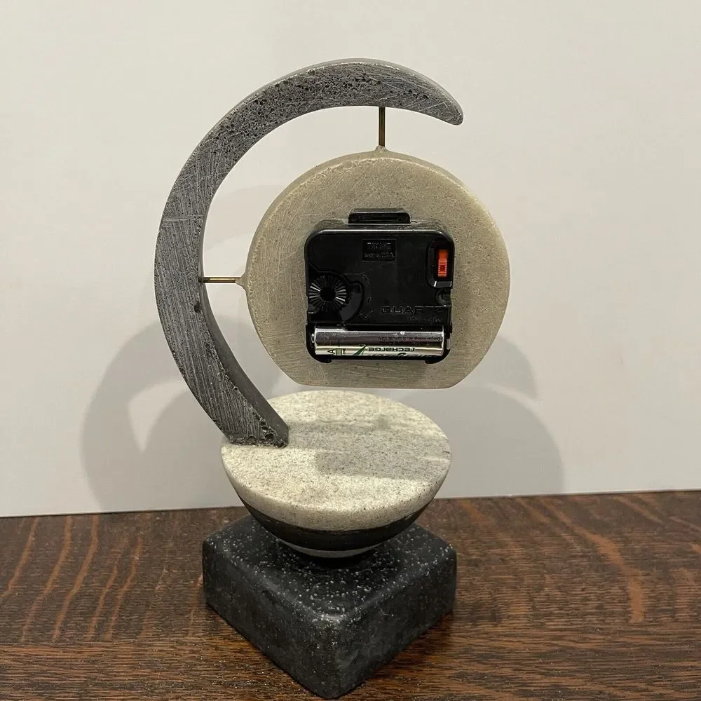 Vintage Artisan Clock 10 Inch Mid Century Signed Hand Crafted Stone Hebrew Works